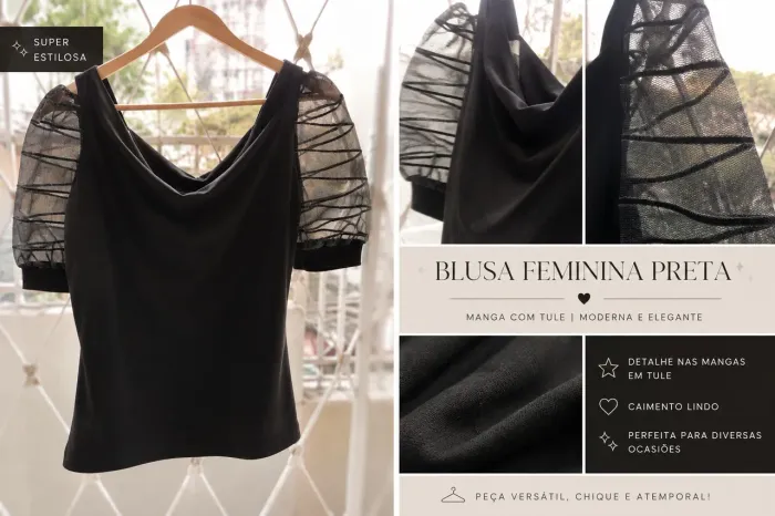 Cropped feminino preto TAMANHO P