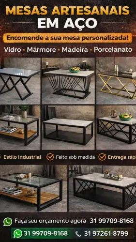 Mesas de jantar artesanal por encomenda com bancada de porcelanato
