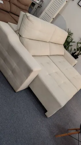 Sofa retrátil reclinável tecido linho cotton creme