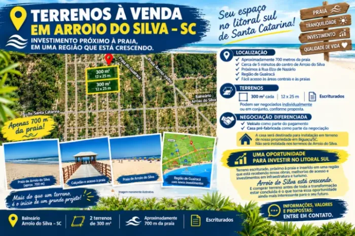 TERRENOS NO GUAIRACÁ A 700M DA PRAIA - ARROIO DO SILVA/SC