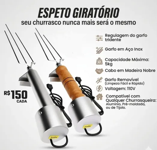 Espeto Elétrico Giratório 150R$