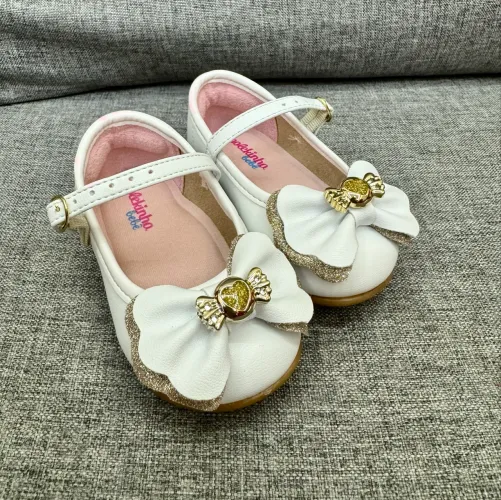 Sapatilha baby laço glítter menina Molekinha branca - tam 19