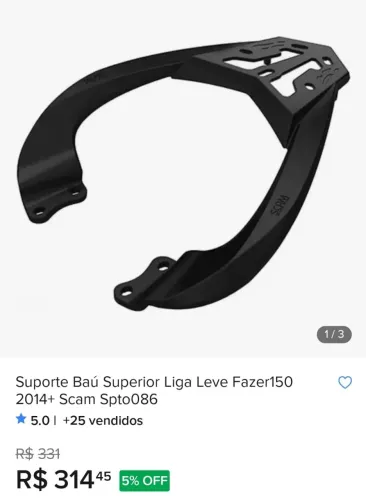 Suporte Baú Scam Yamaha Fazer 150 (2014 em diante)