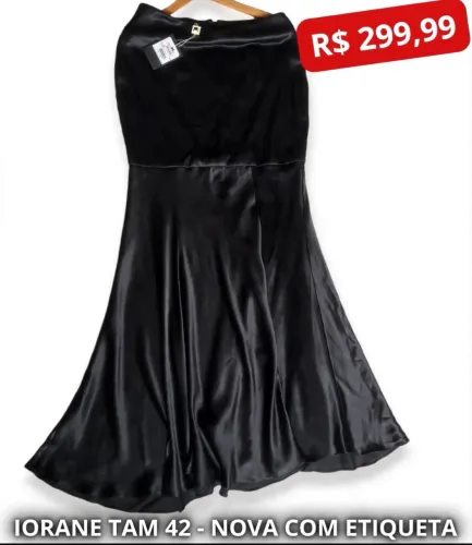 ? IORANE NOVA TAM 42 - R$ 299,99 ? Saia preta cetim longa, nova com etiqueta!