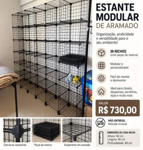 Estante Modular Aramada 36 Nichos + Peças Reserva