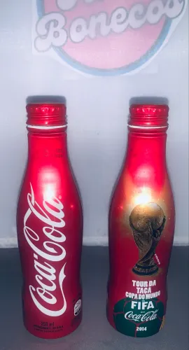 Duas garrafas em alumio coca cola copa 2014 colecionável 15 cm usada vazia 