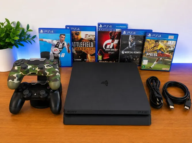 Ps4 slim Completo 2 controles + 5 jogos 