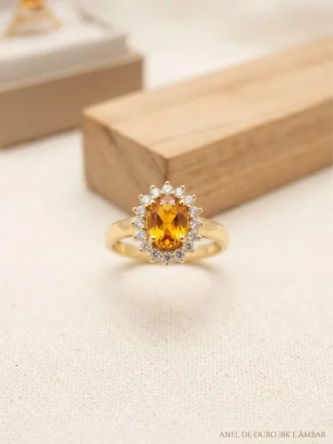 Anel Kate Vivara Ouro Amarelo 18k com Citrino e Safira