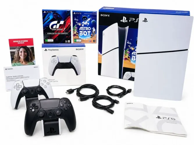 PS5 SLIM + 2 CONTROLES + VÁRIOS JOGOS + SUPORTES + TODOS OS CABOS - NOTAL FISCAL/GARANTIA 