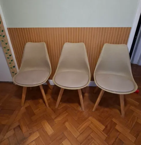 Cadeiras Saarinen Wood Fendi Estofadas - kit de 3