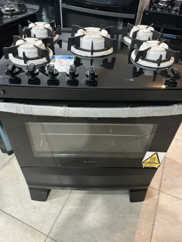 Fogão Atlas 5B Mesa de vidro Preto + Grade de ferro fundido