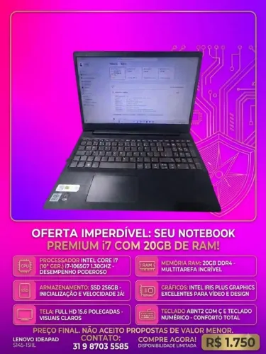 Notebook Lenovo ideapad S145 Intel core i7 20GB de RAM 256GB M2