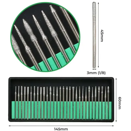 Kit 30 brocas diamantadas 3mm para micro retifica gravar vidros, uso em unhas e diversos 