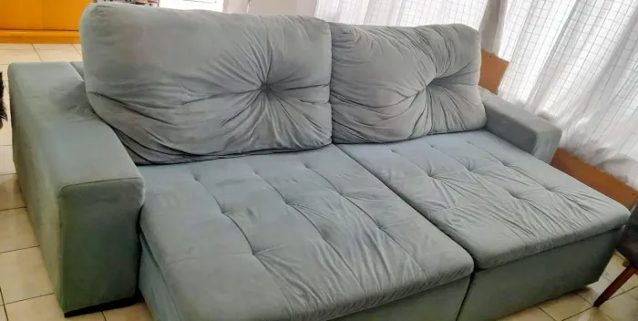 Sofá retrátil, inclinável 4 lugares (2,65Cx1,20P) tecido veludo azul