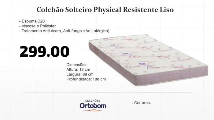 Colchão Solteiro Ortobom Physical Resistente Liso / ENTREGA HOJE !!!