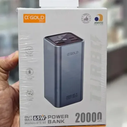Power Bank A'GOLD BTE-92 20000mAh 65W Carregamento Turbo Display Digital