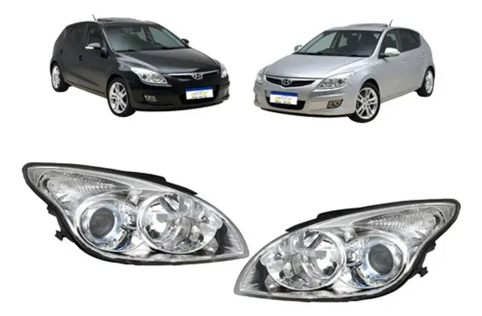 Par Farol Hyundai I30 2009 A 2012 Cromado Foco Duplo Manual Ambos Lados