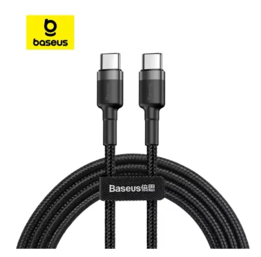 Cabo Carregador Baseus Tipo C Duplo 60w Náilon 2 metros Preto