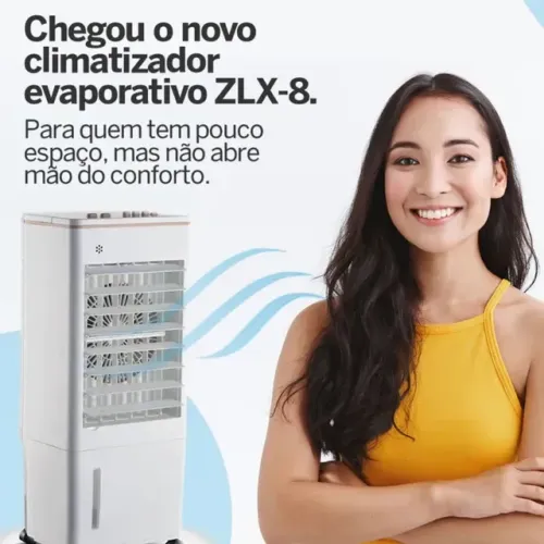 Climatizador de Ar Portátil Umidificador 8 Litros 4 Funções 65w Zellox