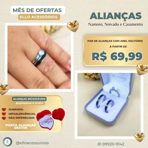 Alianças com Anel e caixinha de veludo 
