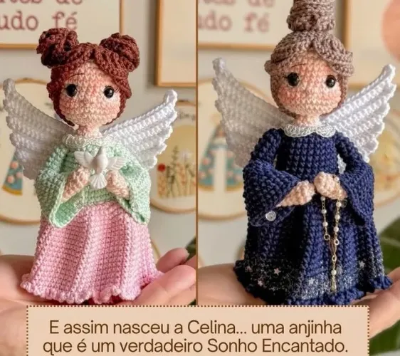 Anjinha Anjo da Guarda Porta Aliança Decoração Religioso Amigurumi Feito à Mão_16cm