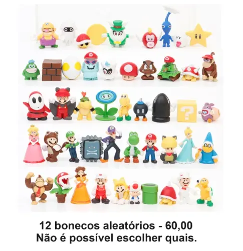 Kit 12 bonecos aleatórios Mario bros - 2 a 5cm R$ 60,00