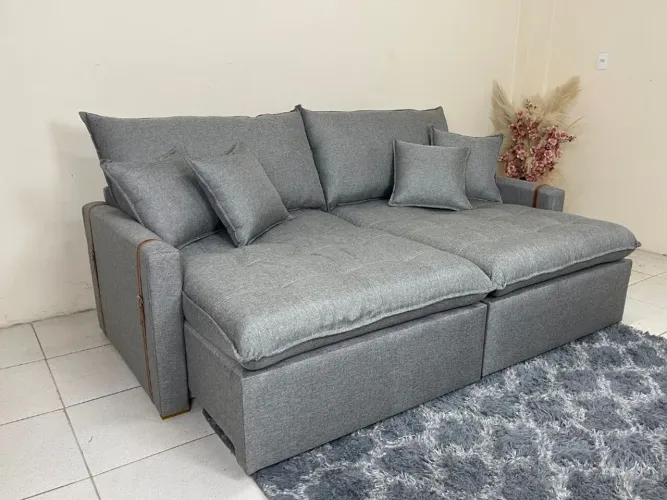 Sofá Retrátil sem Caixa 220cm Linho Cinza