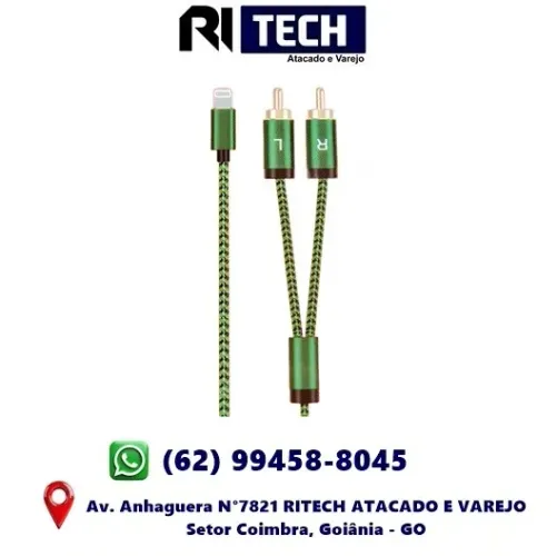 Cabo Lightning X Rca 2 Vias 1m Adaptador 8 Pinos X 2 Rca Áudio Som Amplificador 