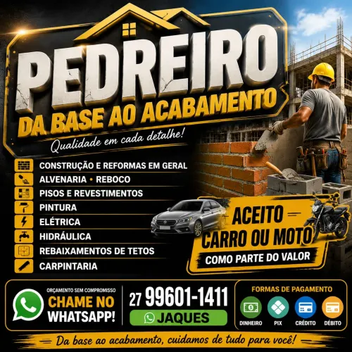 Sou pedreiro da base ao acabamento