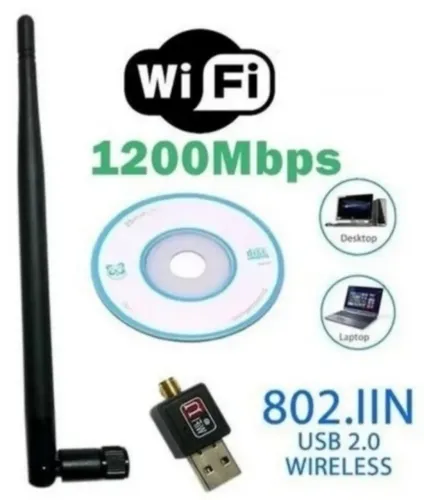 ADAPTADOR DE REDE WIRILESS WIFI EM USB EXTERNO 1200Mbps PC e NOT. KT-1200M