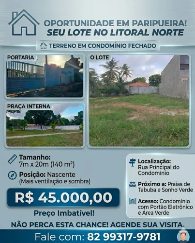 Lote em Paripueira - condomínio fechado.
