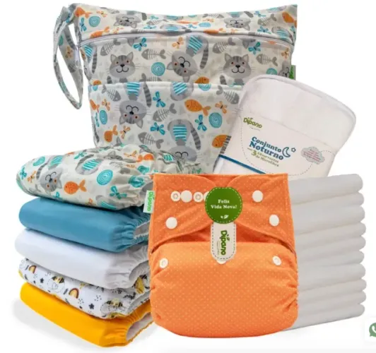 Kit com 6 Fraldas Ecológicas de Pano Gatos do Beco Dipano