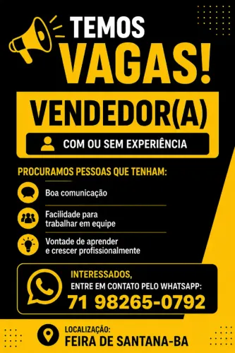 Vaga para vendedor Interno