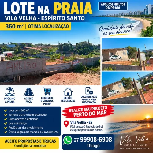 Lote oposto as praias, comercial, 360m² próximo à Rodovia do Sol - Vila Velha/ES, parcelo