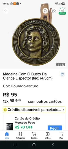 1 MEDALHA BUSTO DE CLARICE LISPECTOR 4.5CM