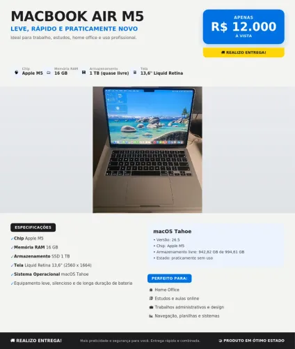 MacBook Air 13" M5 ? 16GB RAM / 1TB SSD