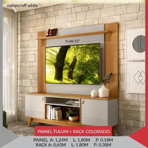  Conjunto Rack Colorado + Painel Tulum Largura 1.80cm para TV até 55 polegadas $1.100,00