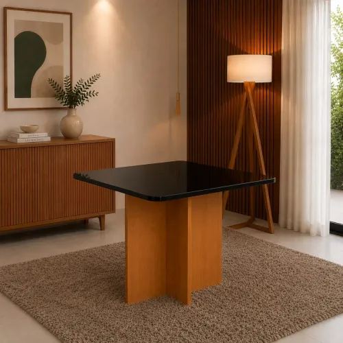 Mesa de Jantar Tampo Preto 0.90×0.90 - Cinamomo/Preto l87