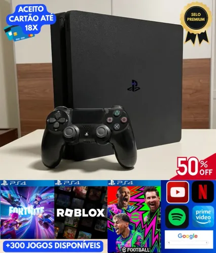 OPORTUNIDADE! PS4 SLIM + LACRE DE FÁBRICA + 300 JOGOS!