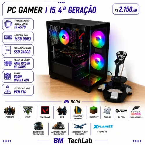 PC Gamer | Intel Core i5-4570 | RX 580 8GB | 16GB RAM | SSD 240GB | Flight Stick PXN F16