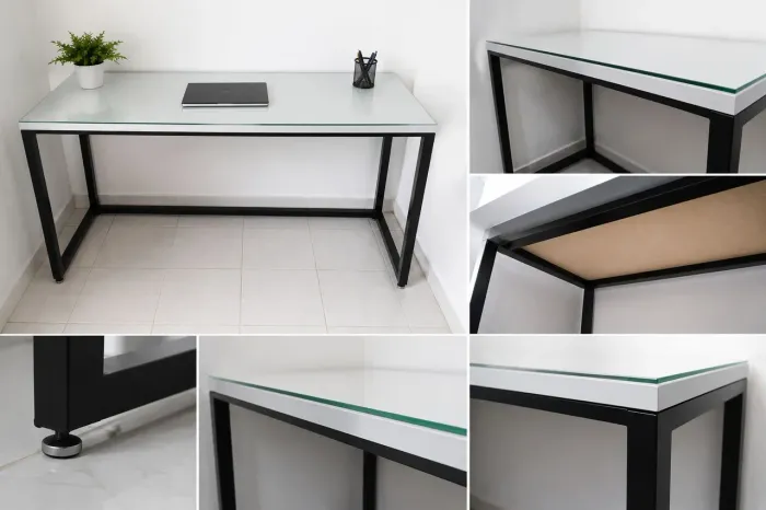 Mesa Grande 1,70m Escritório/Setup - Metal + Vidro