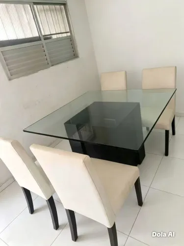 Mesa de madeira de 1,20 m tampo de vidro de 18 mm