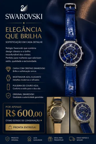Relógio Swarovski Azul, feminino