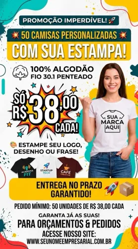 50 camisas personalizadas 100% algodão