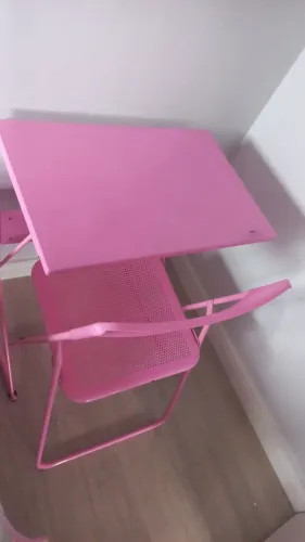 Conjunto mesa e cadeira ferro rosa 