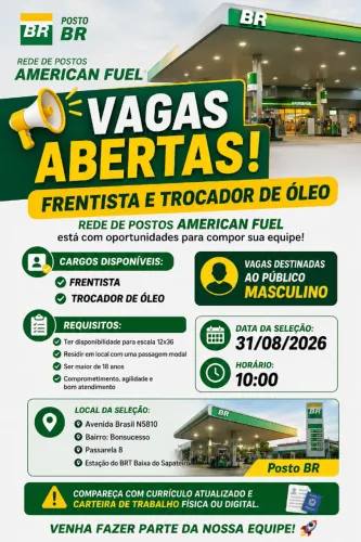 Vagas para frentista e trocador de óleo