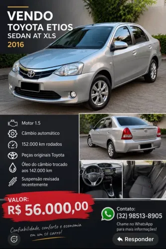 Toyota Etios XLS Sedan 1.5 Flex 16V 4P Aut. 2017
