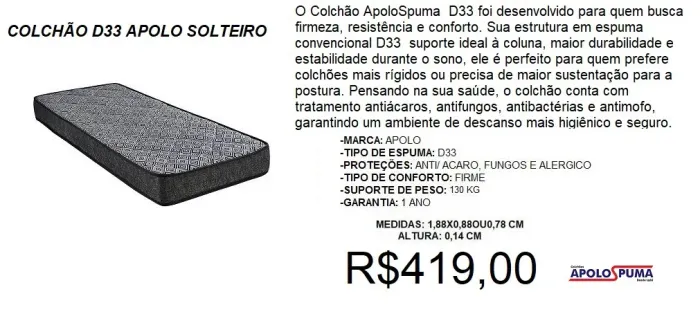 Colchão D33 - Firmeza de verdade