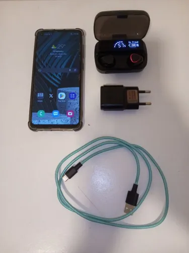 Celular Samsung A21s com capa, película, carregador e fones de ouvido bluetooth [USADO]