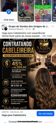 Vaga para Cabeleireira